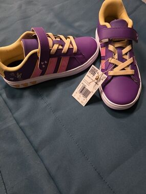 Disney Purple and Yellow Minnie Kids Sneakers with Pink Stripe NIB